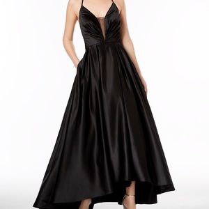 Betsy and Adam Deep-V Strappy Satin Gown (Prom)